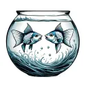 two fish swimming in a fish bowl with swirling water tattoo design idea