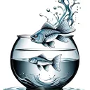two fish swimming in a fish bowl with swirling water tattoo design idea
