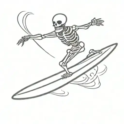 skeleton riding surf board tattoo design idea