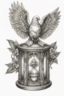 dove candle morph with gothic window looking tattoo design idea