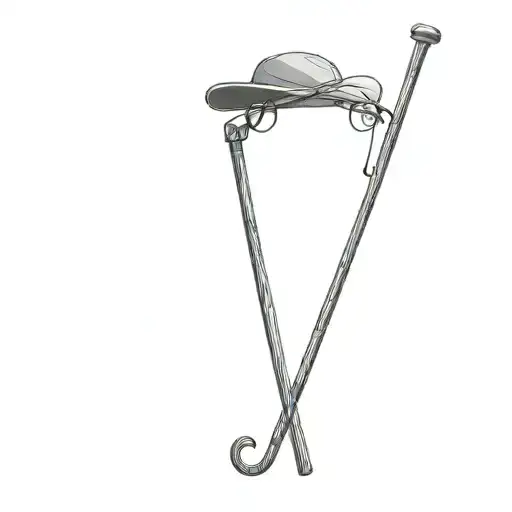 walking stick with glasses hanging down from the top and a flat cap sitting at the top tattoo design idea