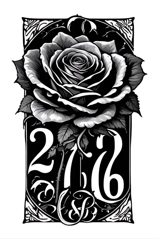 Date 27 06 in a dark design combining, with a rose, so only the numbers should be not a date tattoo design idea