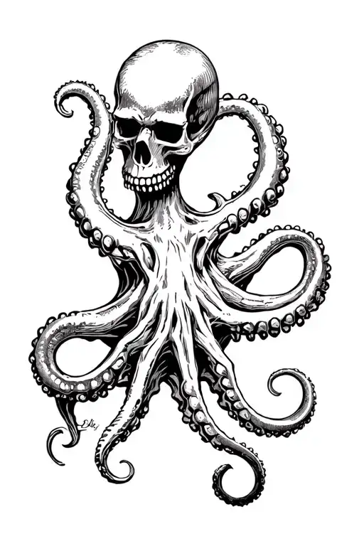 Kraken whit skulls representing dark periods tattoo design idea