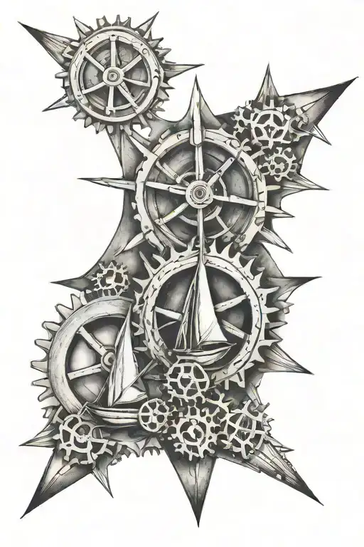 sailboat cogwheels tattoo design idea