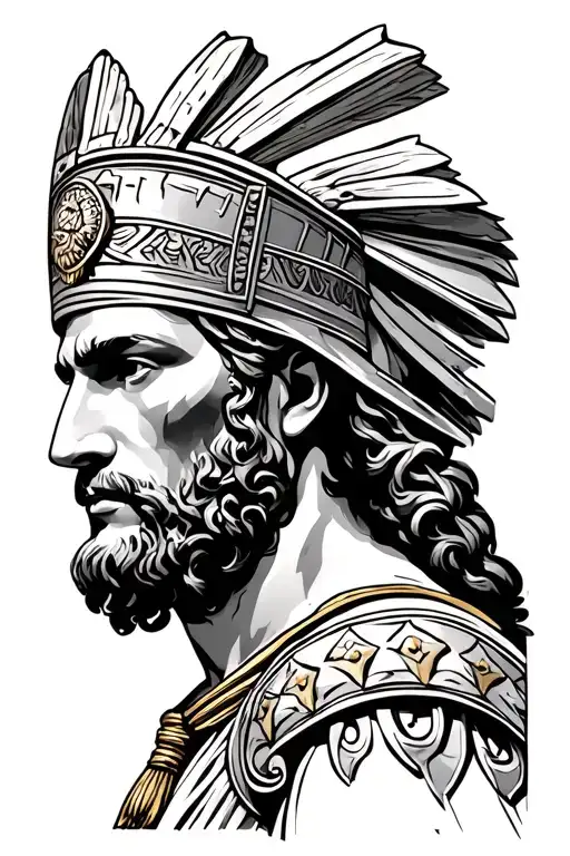Athenian warrior with background of parthenon tattoo design idea