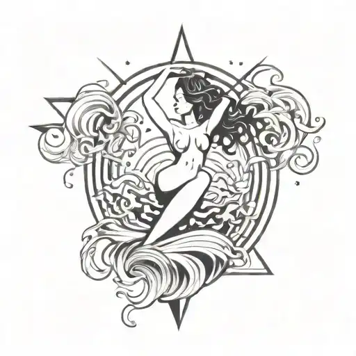 bust dancer ocean wave star at the top and bottom of the tattoo tattoo design idea