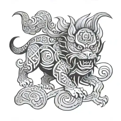 polynesian with geo patern inspired by japanese foo dog full back  tattoo design idea