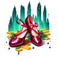 two sparkling ruby ballet slippers with yellow brick road tattoo design idea