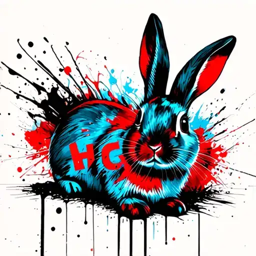light blue red and black rabbit with the initals H C tattoo design idea