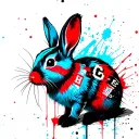 light blue red and black rabbit with the initals H C tattoo design idea