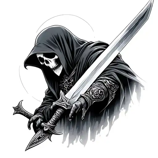 grim reaper holding a sword tattoo design idea