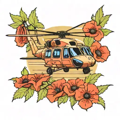 Blackhawk helicopters red poppies tattoo design idea