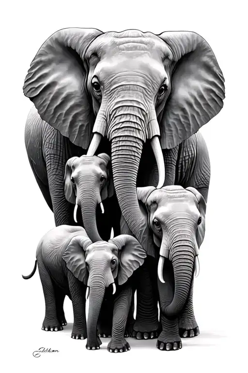 family of 5 elephants tattoo design idea