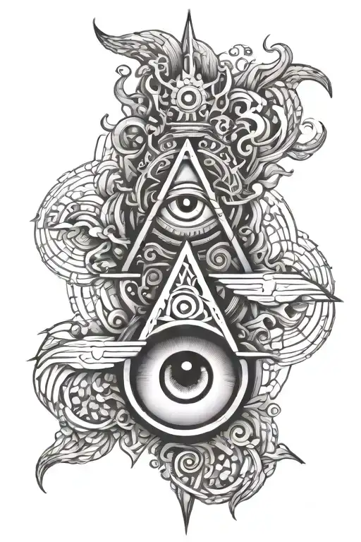 trident, ocean and 3rd eye symbol integrated tattoo design idea