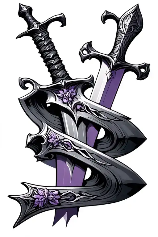 Witcher swords with lilac tattoo design idea