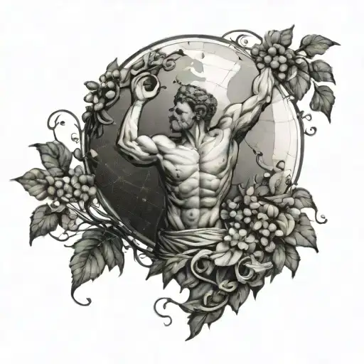Greek god atlas holding the world, with vines wrapping the earth  tattoo design idea