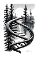 DNA helix with Finlandia Flash inside it. Also put forest, lake and sun inside tattoo design idea
