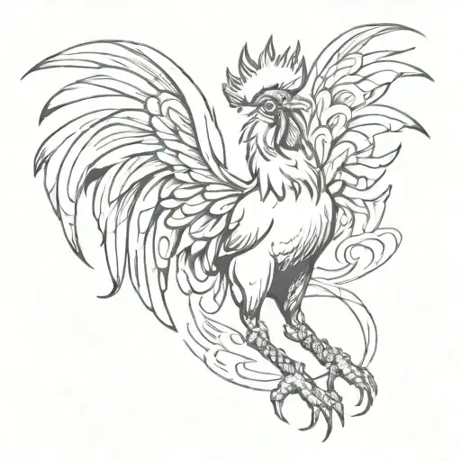 fighting rooster with wings up on sides representing strength tattoo design idea