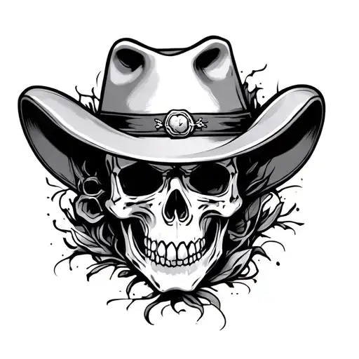 Skull and a cowboy hat tattoo design idea