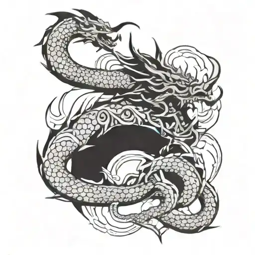 samurai, dragón and temple surrounded tattoo design idea