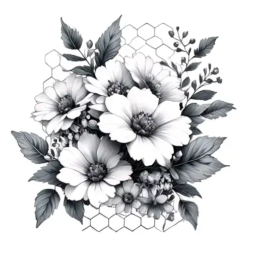 flowers and honeycomb background tattoo design idea