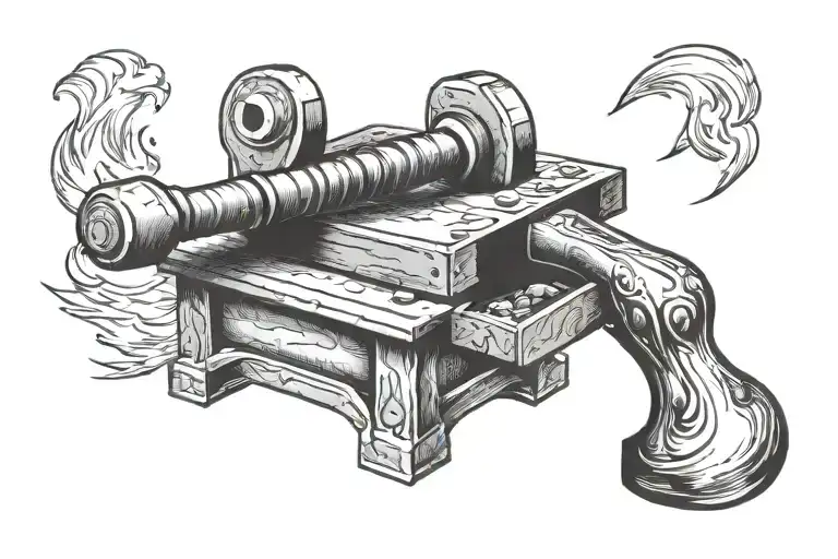 blacksmith hammer & anvil with fire inside tattoo design idea