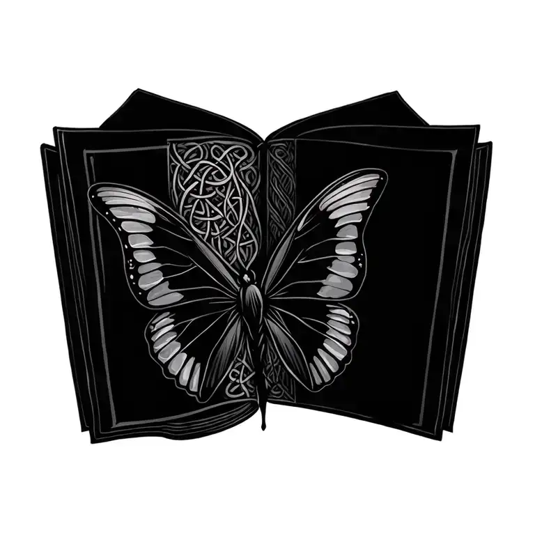 celtic butterfly on books tattoo design idea