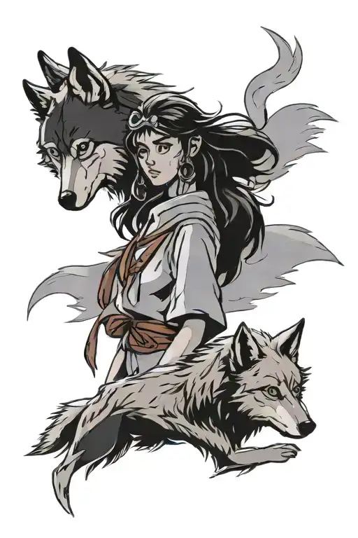 Princess Mononoke with wolf tattoo design idea