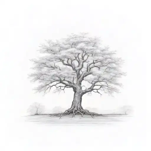 A fine-line tattoo of a ceiba tree with one side representing the spring and the other the winter tattoo design idea