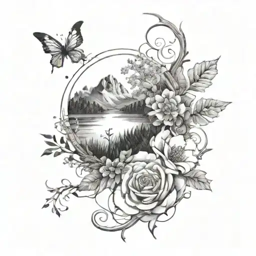 999 numbers combined with nature tattoo design idea