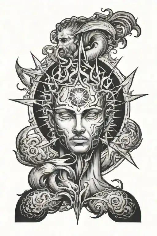 A single or few rays of light during eclipse awakening the dangerous, powerful, destructive avatar in myself (man). tattoo design idea