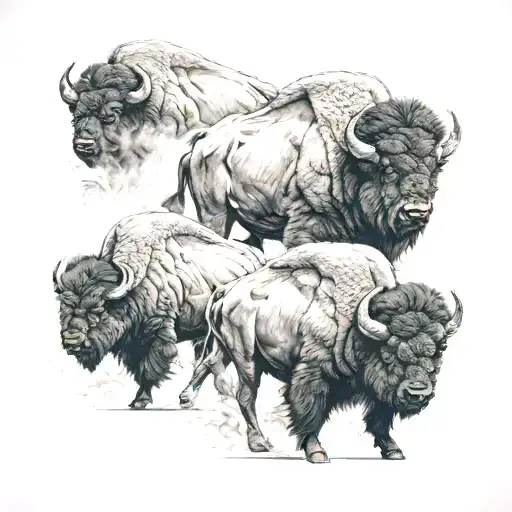 bison herd formed by smoke  tattoo design idea