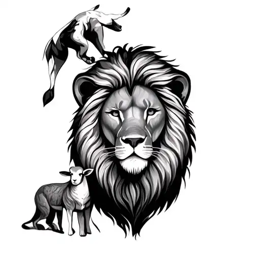 lion and lamb combo tattoo design idea