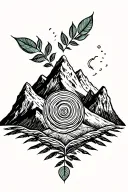 mountain range with coca leaves blowing and pachamama spiral tattoo design idea