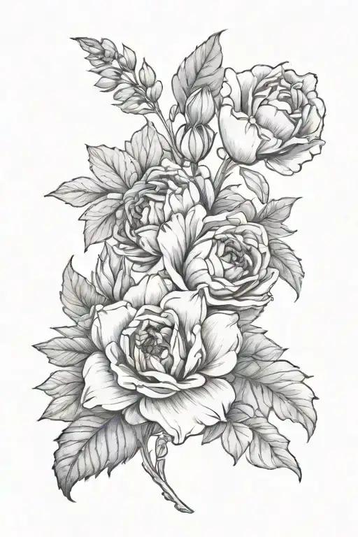 birth flowers January, July, August, November birth flower tattoo design idea