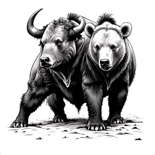 Trading chart bull vs bear playing tattoo design idea