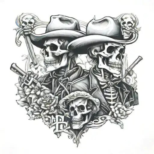Houston Texas cowboy skeletons mural showing the established in 1991 tattoo design idea