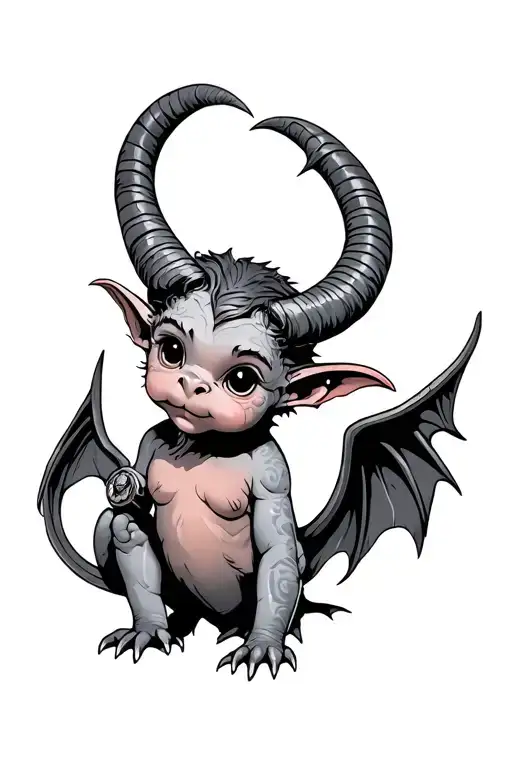 baphomet cute baby gargoyle warrior with her tattoo design idea