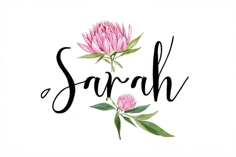 "Sarah" dainty sarah named tattoos with proteas  tattoo design idea