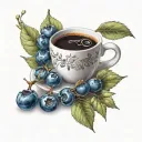 blueberries on branches, coffee cup, nature, perseverance tattoo design idea