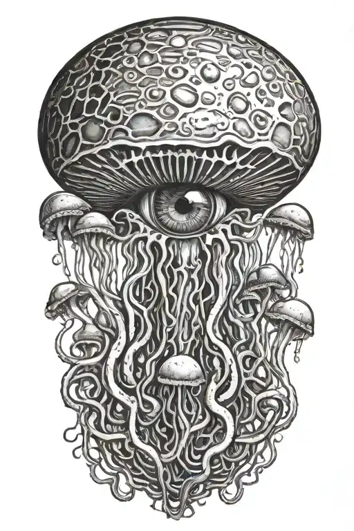 mushroom shaped jellyfish morphing into an eyeball  tattoo design idea
