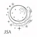 waxing Crescent moon with Isa name  tattoo design idea
