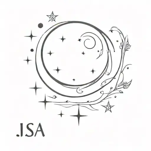 waxing Crescent moon with Isa name  tattoo design idea