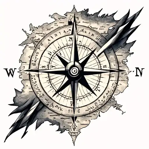 old world compass and map tattoo with lightening tattoo design idea