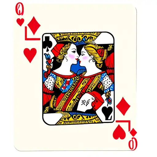 queen of hearts playing card with two queens kissing tattoo design idea