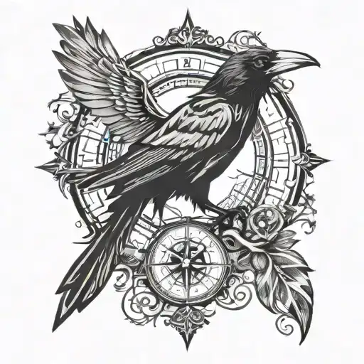 Hugin munin raven nordic compass lights turned tattoo design idea