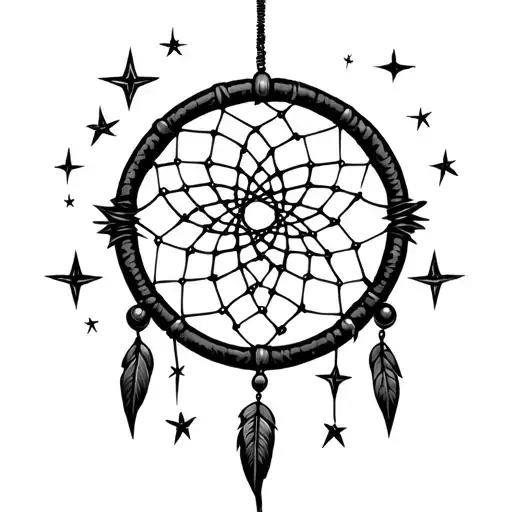 a dream catcher made of stars entangled in the Gemini Starsign symbol tattoo design idea