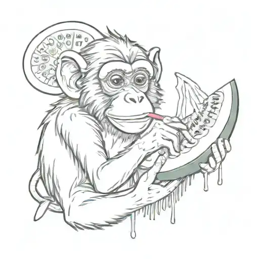 monkey eating watermelon slice tattoo design idea