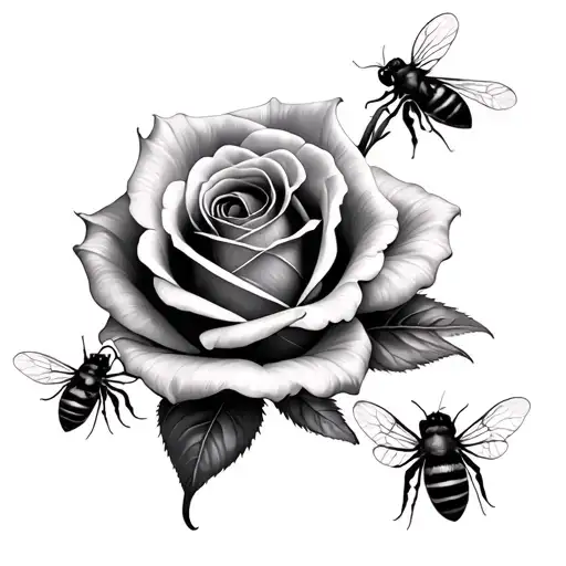 Rose, Calla lily, bees, Angela tattoo design idea