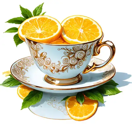 honecomb behind teacup with orange slices integrated tattoo design idea